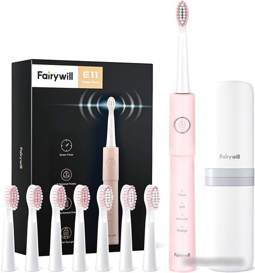 Электрическая зубная щетка Fairywill E11 (розовый, 8 насадок) - фото 1 - id-p219370300