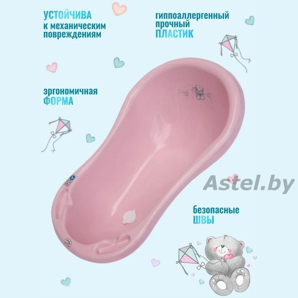 Ванночка детская Maltex 84см с пробкой Мишка розовый (слив) - фото 4 - id-p219390931