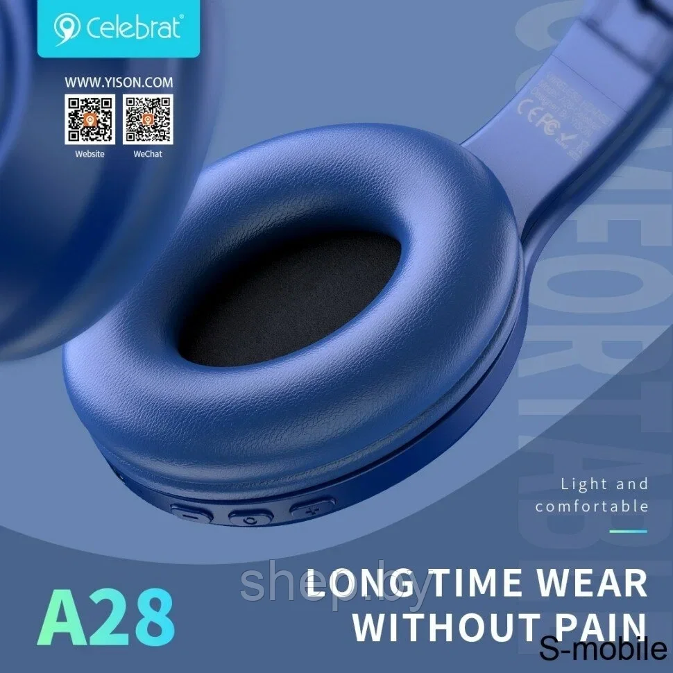 Беспроводные Bluetooth-наушники с микрофоном Celebrat A28 , 12 часов работы, цвет : синий, черный - фото 7 - id-p219391035