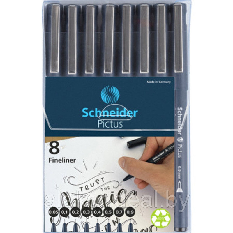 Набор ручек капиллярных Schneider Fineliner Pictus, 0.3мм, цвет ассорти, корпус черный, 8шт/уп - фото 1 - id-p219418463