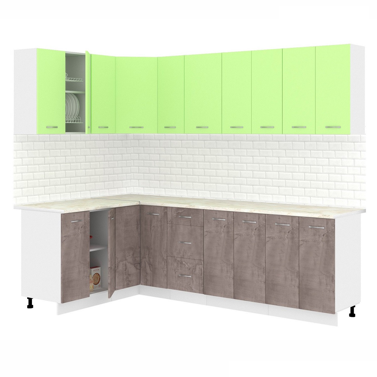 Кухня угловая Лира 1.5x2.5 м Зеленый - Оникс