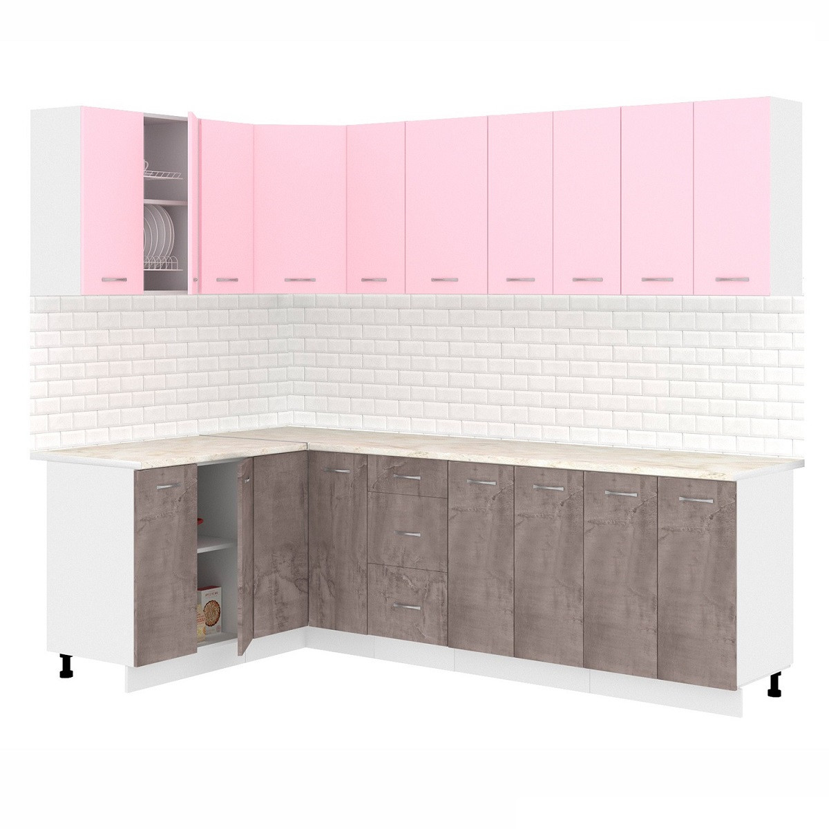 Кухня угловая Лира 1.5x2.5 м Розовый - Оникс