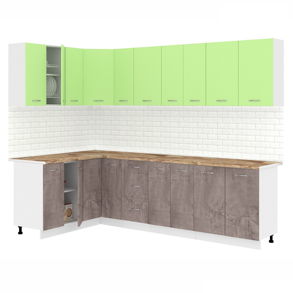 Кухня угловая Лира 1.5x2.7 м Зеленый - Оникс