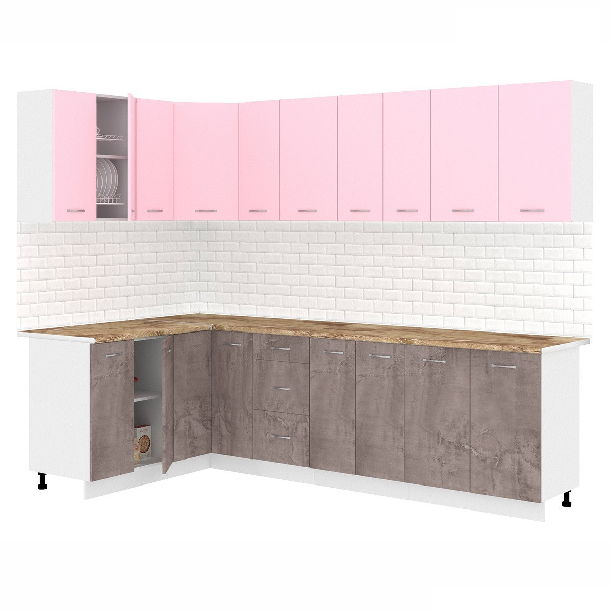Кухня угловая Лира 1.5x2.7 м Розовый - Оникс