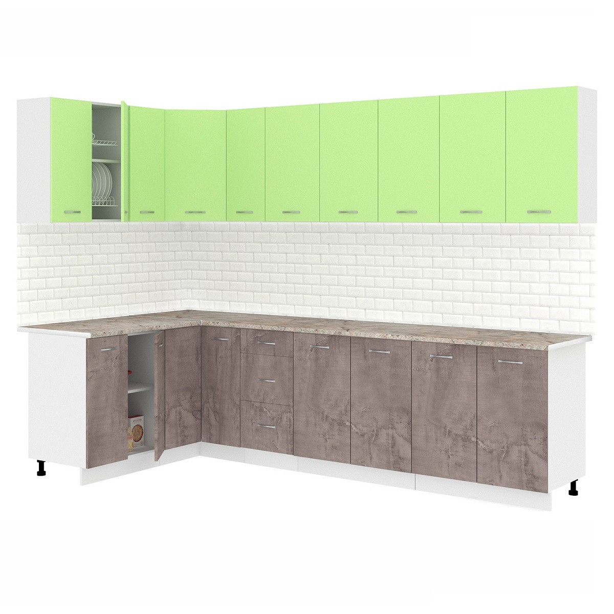 Кухня угловая Лира 1.5x2.9 м Зеленый - Оникс