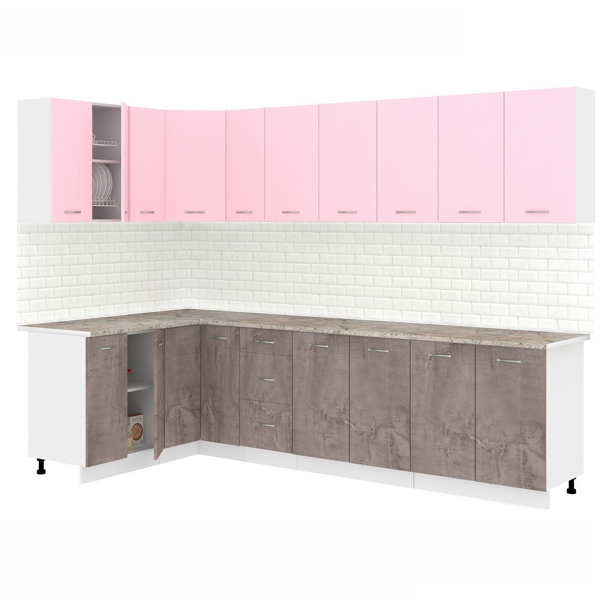 Кухня угловая Лира 1.5x2.9 м Розовый - Оникс