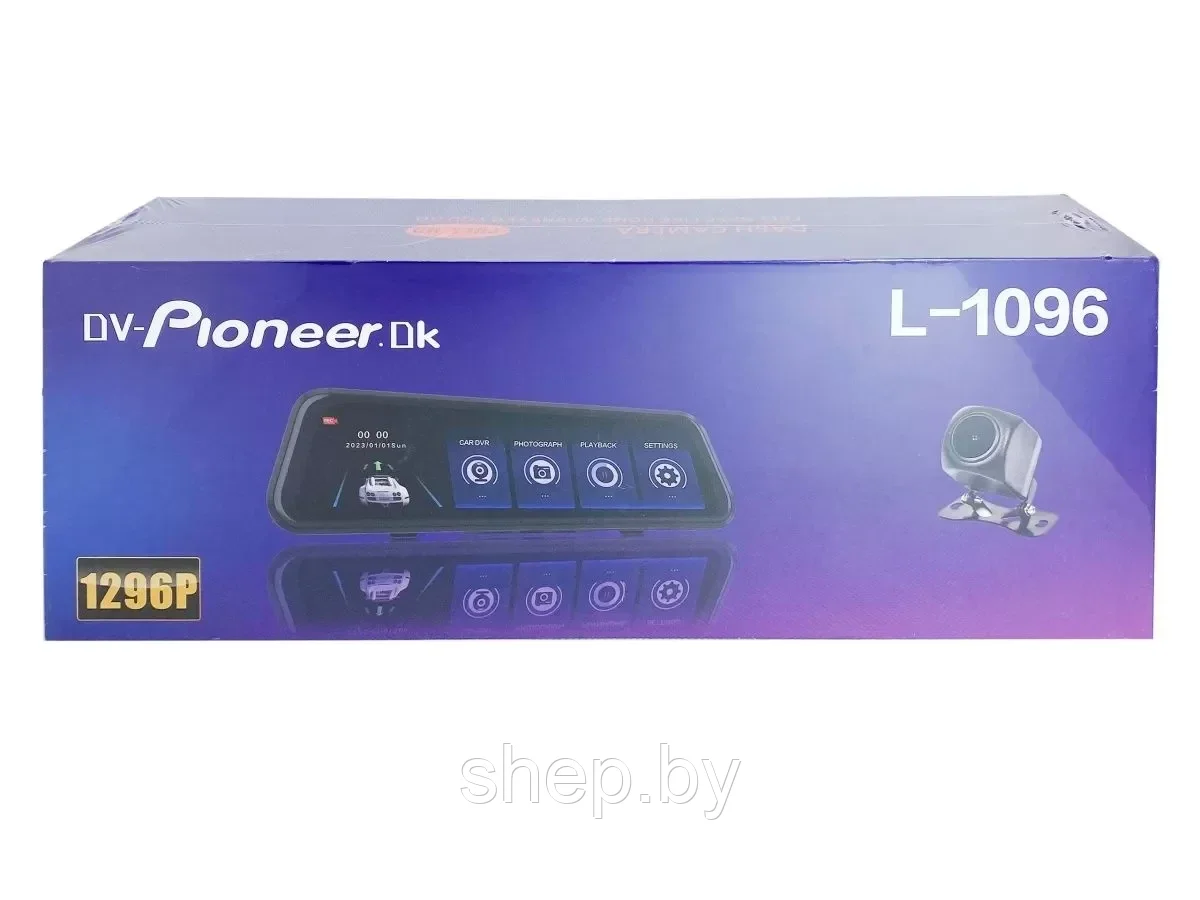 Видеорегистратор-Зеркало Pioneer.Ok L1096 + Камера Заднего Вида   10" дюймовый IPS экран