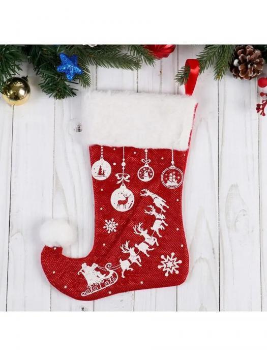 Новогодний носок для подарков на камин Декоративный сапожок деда мороза рождественский подарочный большой - фото 3 - id-p219441256