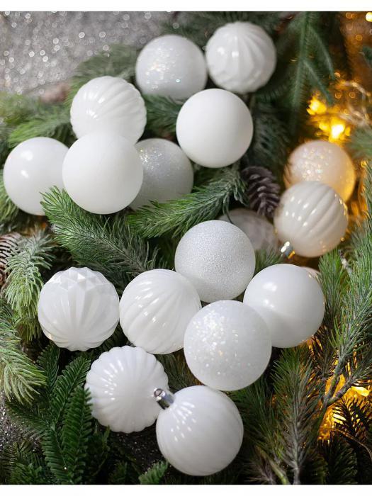 Елочные шары новогодние на елку белые Набор украшений игрушки пластиковые шарики 30 штук 6 см - фото 3 - id-p219441257