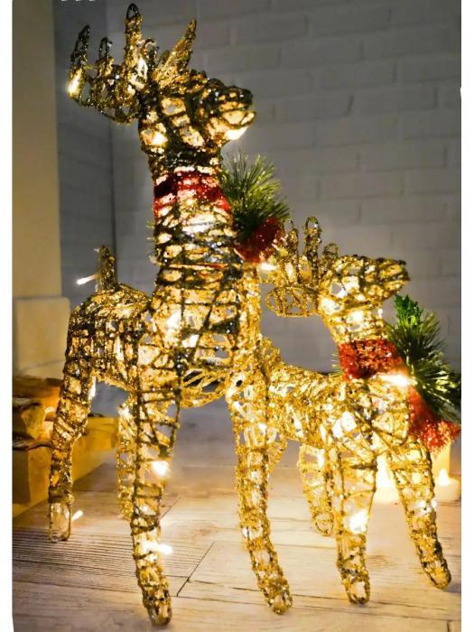 Новогодний олень светящийся фигурка игрушка фигура под елку светодиодный рождественский декор гирлянда 55 см - фото 4 - id-p219441262