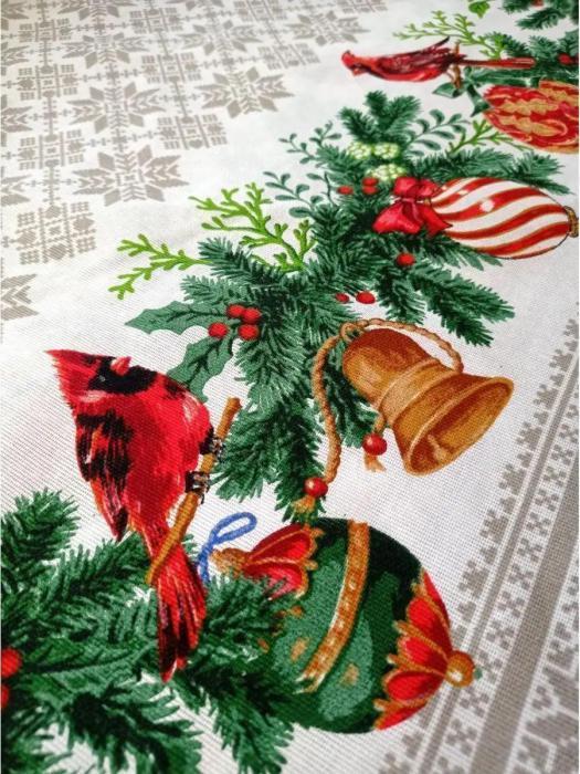 Скатерть новогодняя праздничная тканевая на стол для кухни белая рогожка большая 150х220 прямоугольная из - фото 8 - id-p219441267