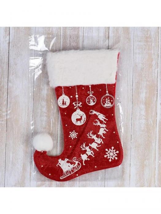 Новогодний носок для подарков на камин Декоративный сапожок деда мороза рождественский подарочный большой - фото 1 - id-p219441443