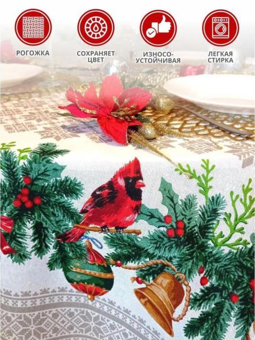 Скатерть новогодняя праздничная тканевая на стол для кухни белая рогожка большая 150х220 прямоугольная из - фото 3 - id-p219441454