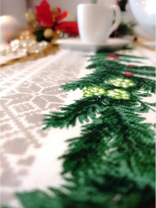 Скатерть новогодняя праздничная тканевая на стол для кухни белая рогожка большая 150х220 прямоугольная из - фото 10 - id-p219441454