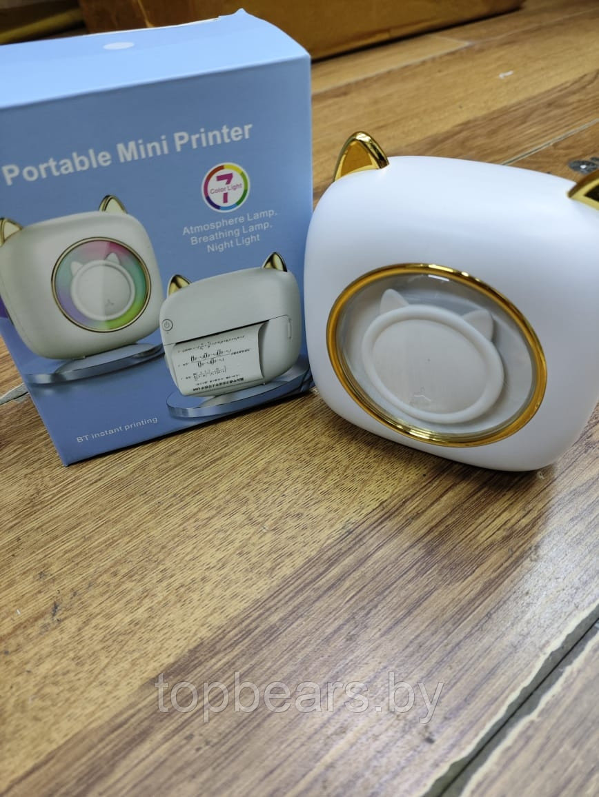 Портативный USB мини принтер Portable Mini Printer Котик для термопечати с телефона с подсветкой 7 LED - фото 4 - id-p219442352