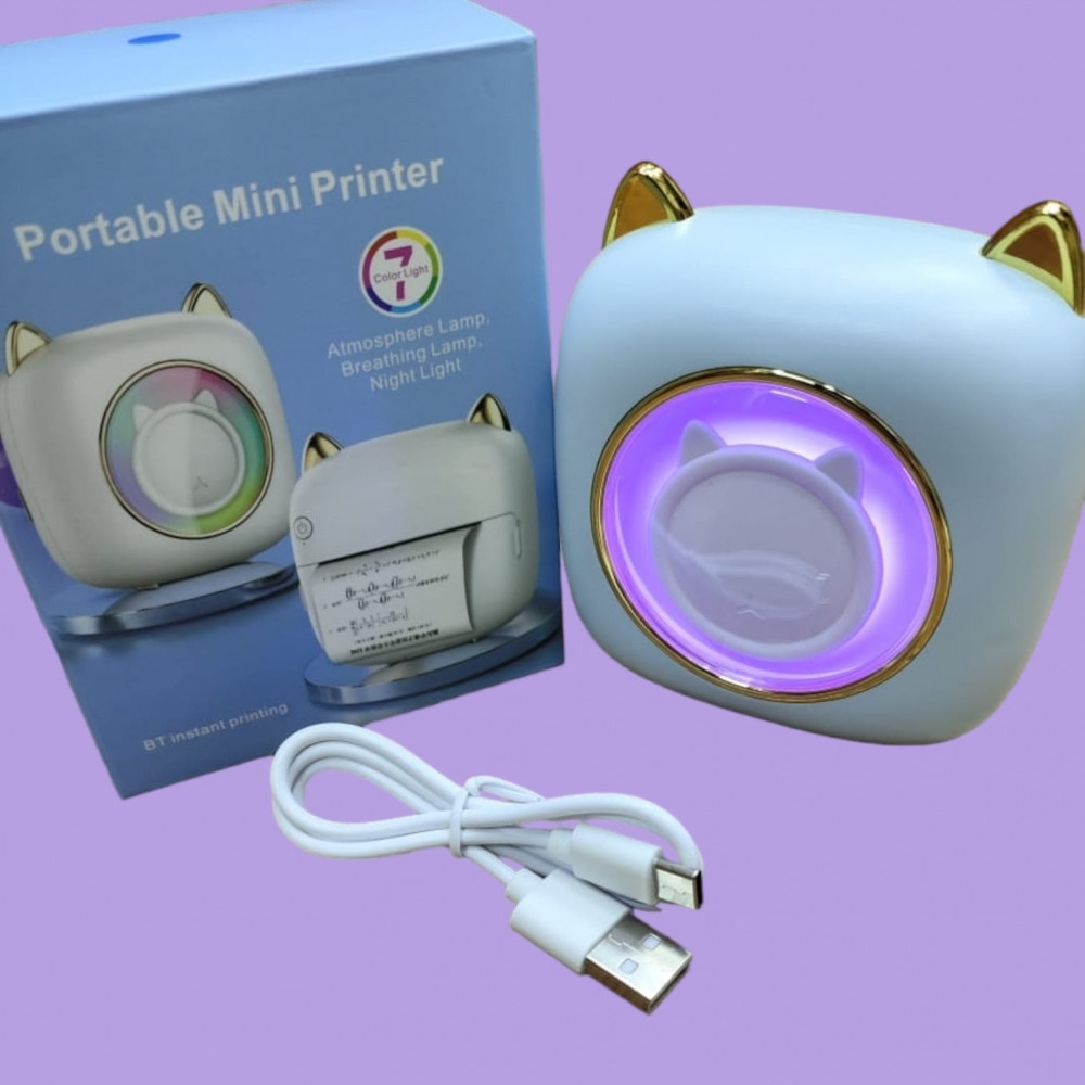 Портативный USB мини принтер Portable Mini Printer Котик для термопечати с телефона с подсветкой 7 LED - фото 9 - id-p219442797