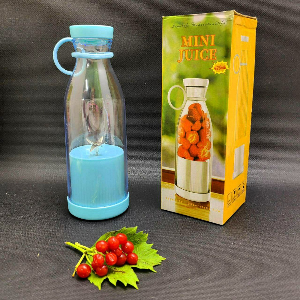 Портативный ручной бутылка-блендер для смузи Mini JuiceА-578, 420 ml Голубой - фото 7 - id-p219442799