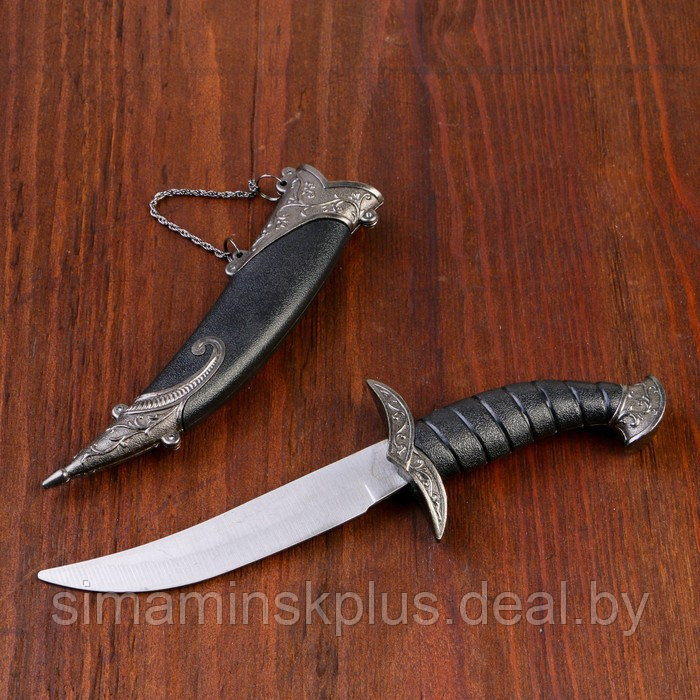 Сувенирный нож изогнутый, 26,5 см, на ножнах длинный завиток, чёрный - фото 1 - id-p219451186