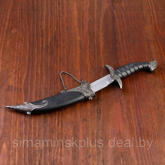 Сувенирный нож изогнутый, 26,5 см, на ножнах длинный завиток, чёрный - фото 3 - id-p219451186