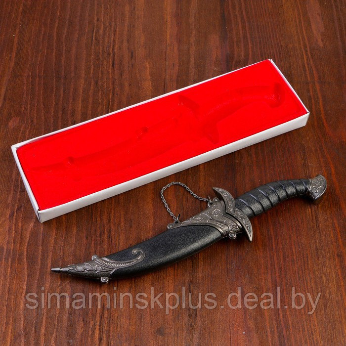 Сувенирный нож изогнутый, 26,5 см, на ножнах длинный завиток, чёрный - фото 5 - id-p219451186