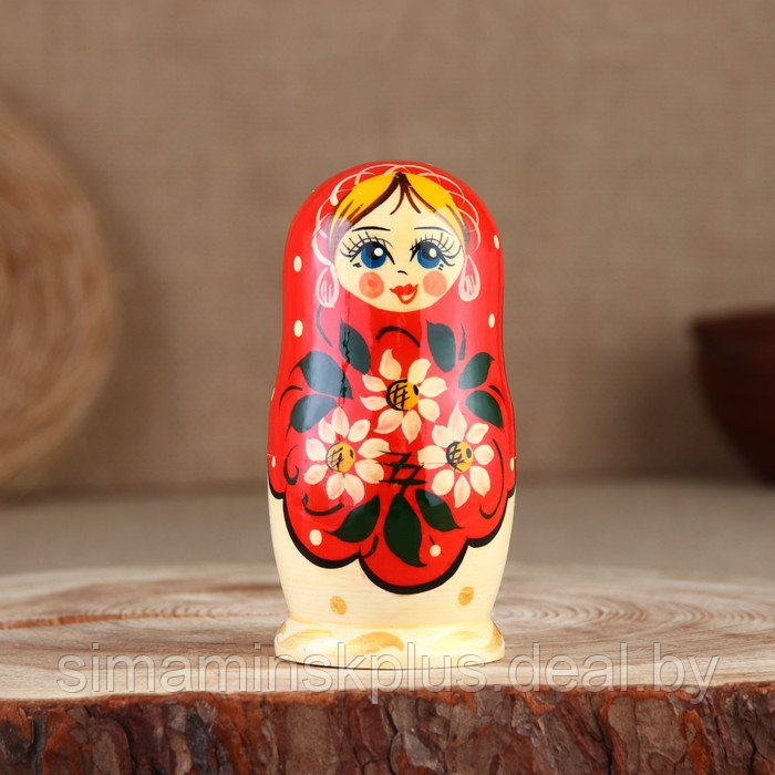 Матрёшка «Цветочек», красный платок, 5 кукольная,11 см - фото 3 - id-p219451601