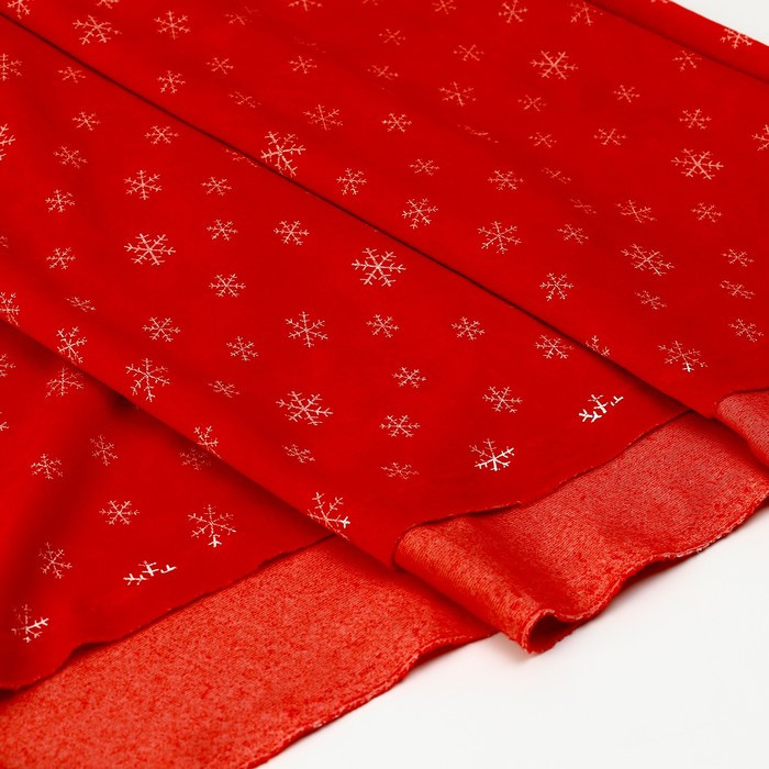 Лоскут Велюр на красном фоне белые снежинки, 100*180см - фото 2 - id-p219455427