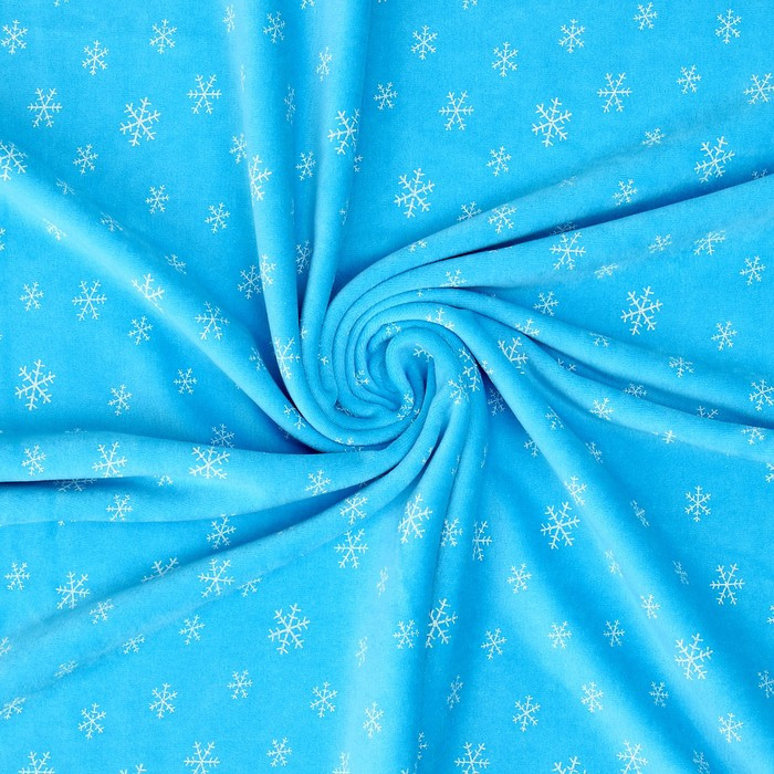 Лоскут Велюр на голубом фоне белые снежинки, 100*180см - фото 1 - id-p219455429