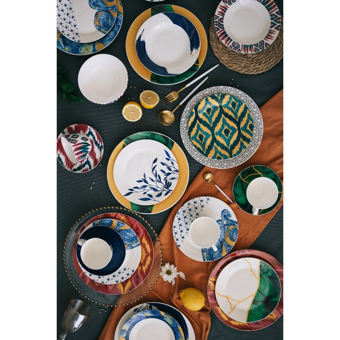 Набор тарелок фарфоровых Доляна «Малахитовая шкатулка», 18 предметов: 6 тарелок d=20 см, 6 тарелок d=25 см, 6 - фото 5 - id-p219455728