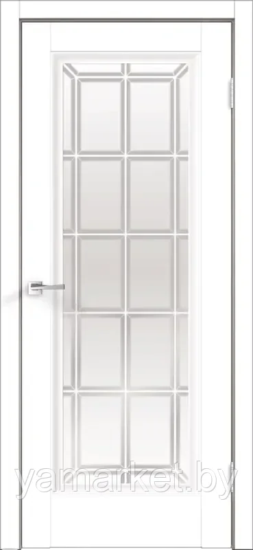 Дверное полотно Экошпон ALTO 9 со стеклом 800х2000 цвет Белый Эмалит стекло каленое Английская Решетка - фото 1 - id-p219459063