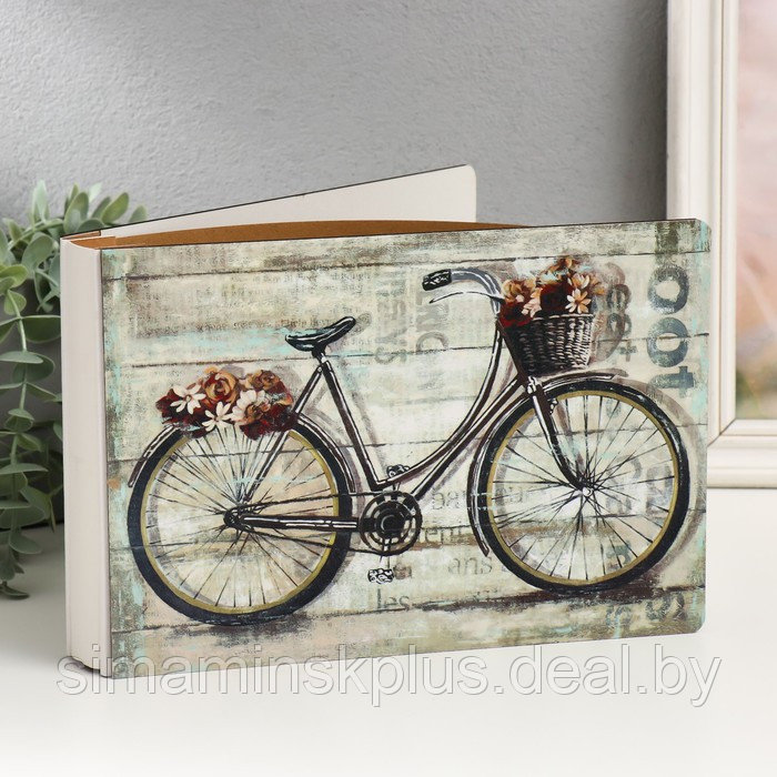 Фотоальбом на 100 фото 10х15 см "Велосипед с цветами в корзине" дерево, блеск 4х17,4х25 см - фото 1 - id-p219451425
