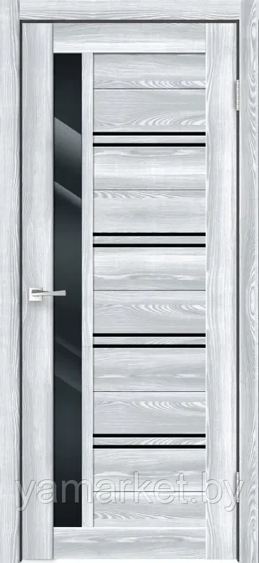 Дверное полотно Экошпон XLINE 1 900х2000 цвет Клён айс стекло Лакобель черное - фото 1 - id-p219458532