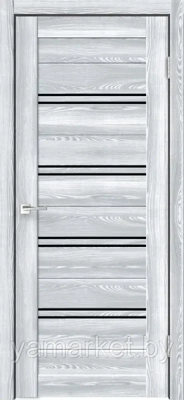 Дверное полотно Экошпон XLINE 4 900х2000 цвет Клён айс стекло Лакобель черное - фото 1 - id-p219458535