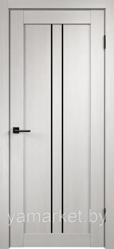 Дверное полотно Экошпон LINEA 2 800х2000 цвет Дуб белый стекло Лакобель черное