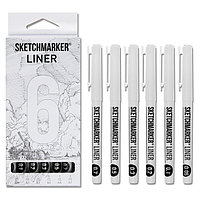 Набор ручек капиллярных Sketchmarker, 6 штук: 0.05, 0.1, 0.2, 0.3, 0.5, 0.7, черный