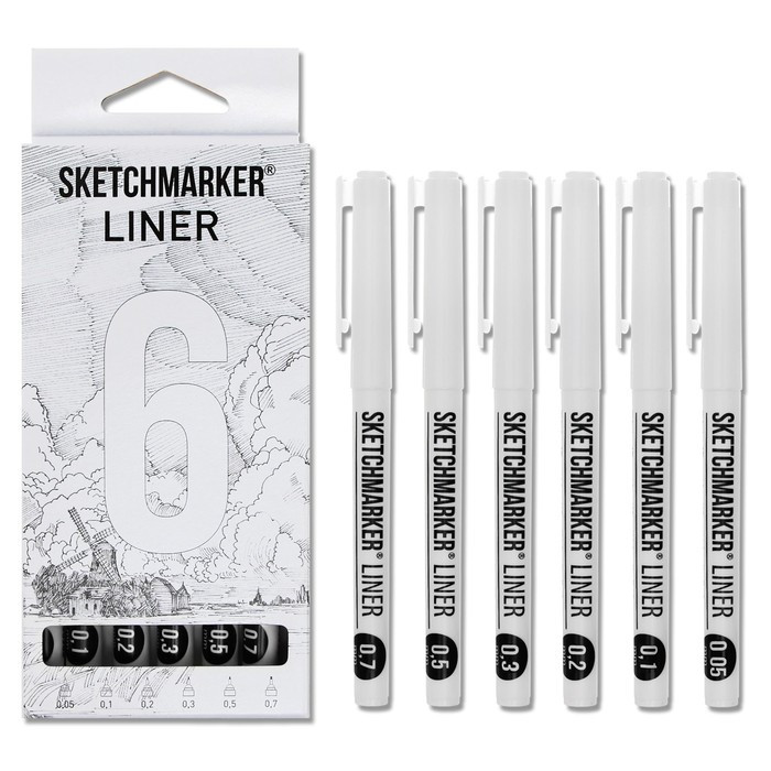 Набор ручек капиллярных Sketchmarker, 6 штук: 0.05, 0.1, 0.2, 0.3, 0.5, 0.7, черный - фото 1 - id-p219455810