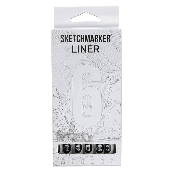 Набор ручек капиллярных Sketchmarker, 6 штук: 0.05, 0.1, 0.2, 0.3, 0.5, 0.7, черный - фото 2 - id-p219455810