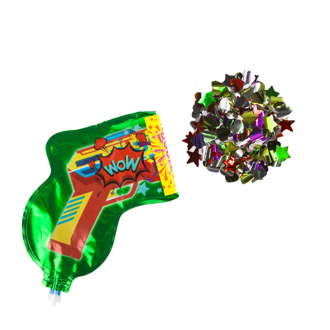 Шар фольгированный с клапаном (8"/20 см) Мини-фигура, Пистолет с конфетти, зеленый (арт.23249) - фото 1 - id-p219464797