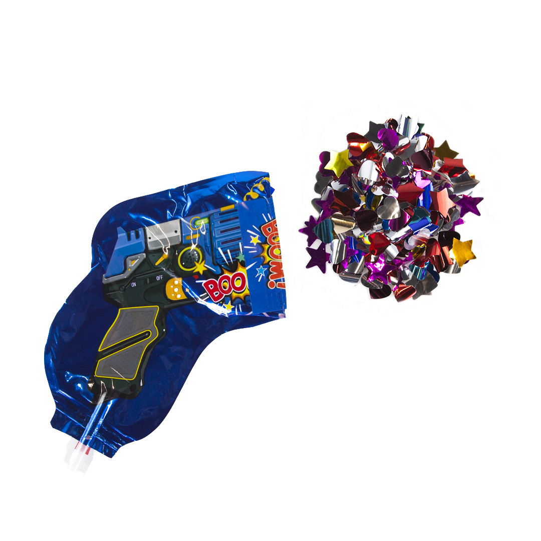 Шар фольгированный с клапаном (8"/20 см) Мини-фигура, Пистолет с конфетти, синий (арт.23251)