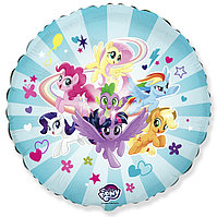 Шар фольгированный (18"/46 см) Круг, My Little Pony, Дружные Лошадки, голубой (арт.401587)