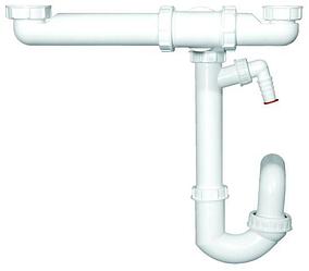 Сифон экономящий место для сдвоенной мойки/раковины HL126.2/40, горизонтальный выпуск DN40 мм (Австрия)