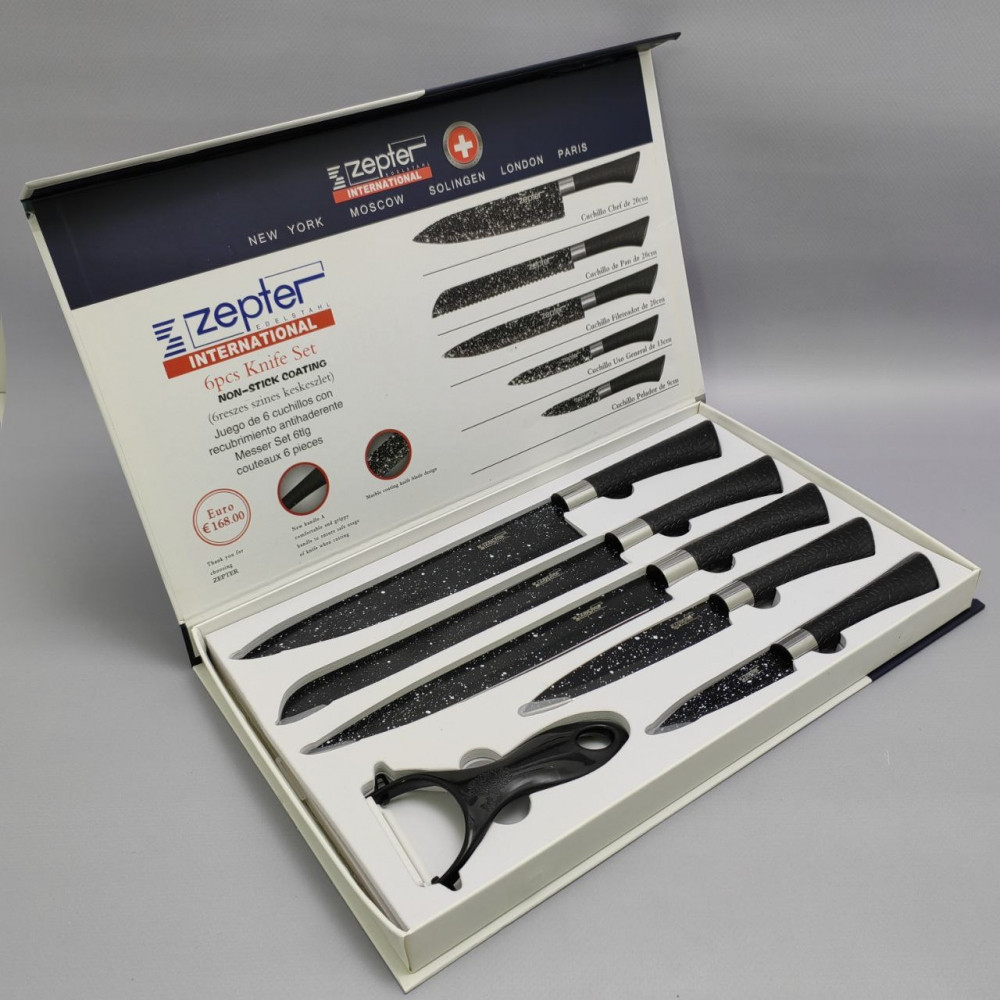 Набор кухонных ножей из нержавеющей стали 6 предметов Zeptef/ Подарочная упаковка - фото 1 - id-p219489969