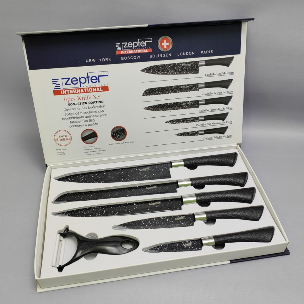 Набор кухонных ножей из нержавеющей стали 6 предметов Zeptef/ Подарочная упаковка - фото 3 - id-p219489969