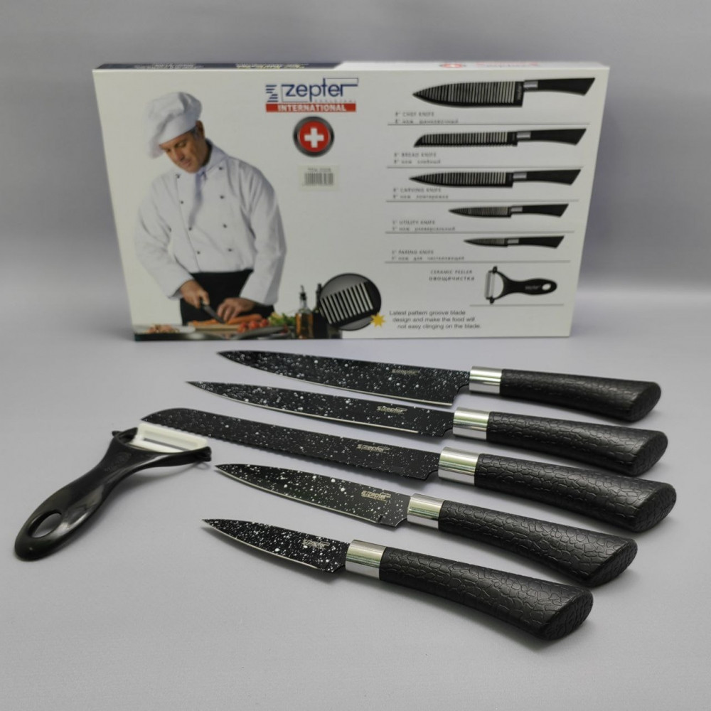 Набор кухонных ножей из нержавеющей стали 6 предметов Zeptef/ Подарочная упаковка - фото 5 - id-p219489969