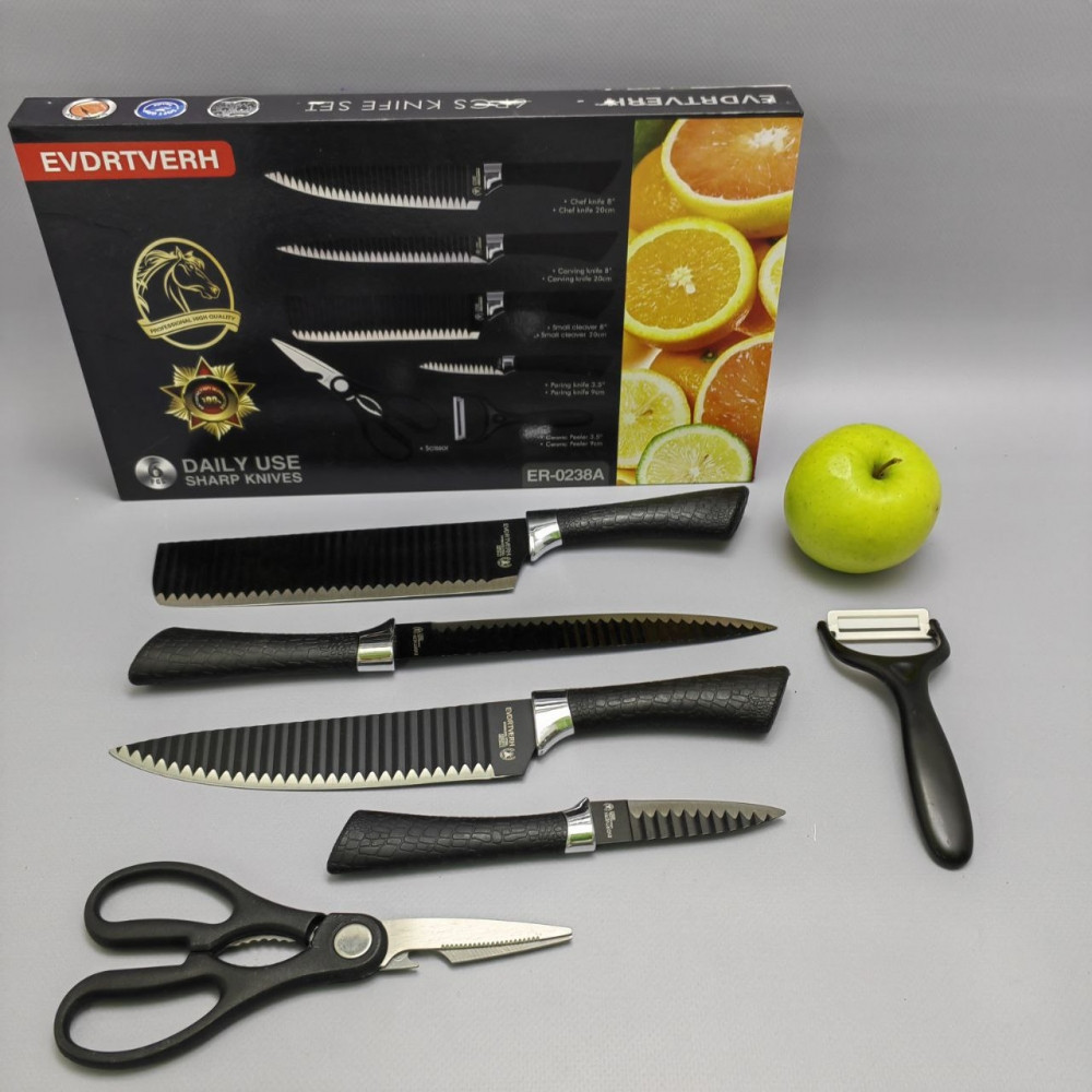 Набор кухонных ножей из нержавеющей стали 6 предметов EVDRTVERH ER-0238A/ Подарочная упаковка - фото 1 - id-p219489998