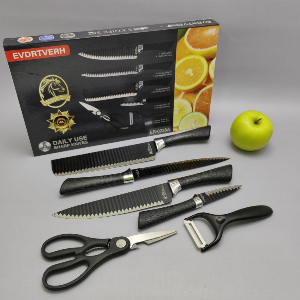 Набор кухонных ножей из нержавеющей стали 6 предметов EVDRTVERH ER-0238A/ Подарочная упаковка - фото 3 - id-p219489998