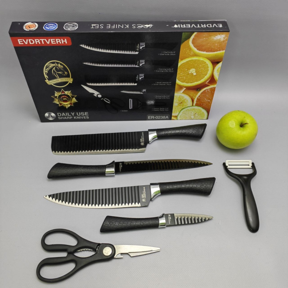 Набор кухонных ножей из нержавеющей стали 6 предметов EVDRTVERH ER-0238A/ Подарочная упаковка - фото 5 - id-p219489998