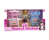 Детская кукла пупс с кухней Modern kitchen 211-D, интерактивный детский игровой набор кукол для девочек