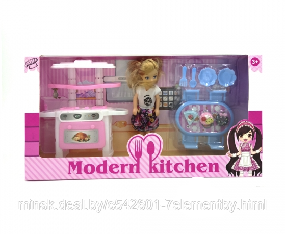 Детская кукла пупс с кухней Modern kitchen 211-D, интерактивный детский игровой набор кукол для девочек - фото 1 - id-p218603611