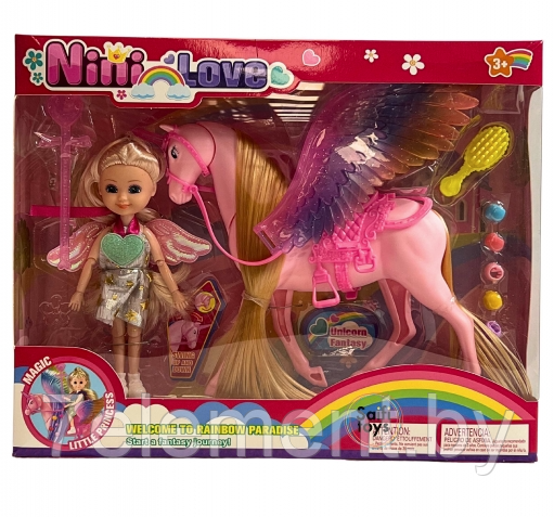 Детский игровой набор кукол Nini Love, пупс с единорогом и аксессуарами, кукла с лошадкой, игрушка для девочек - фото 1 - id-p218603364