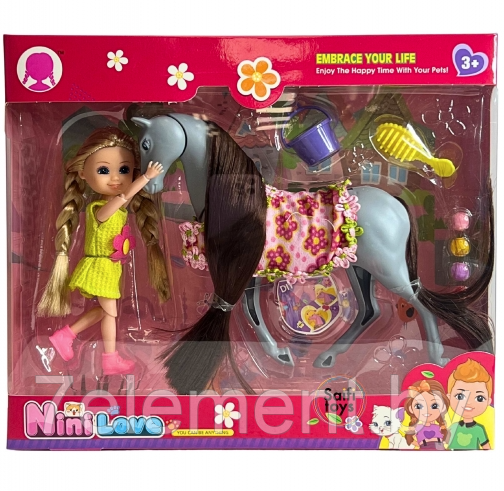 Детский игровой набор кукол Nini Love, пупс с лошадкой и аксессуарами, 55816 кукла с пони, игрушка для девочек - фото 1 - id-p218603607